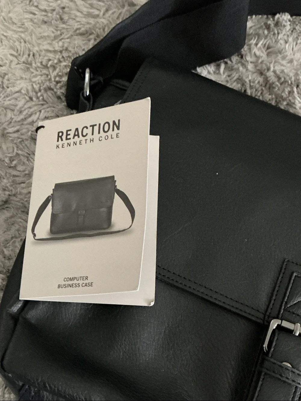 Kenneth Cole Black Leather Bag for laptop with Buckle Detail